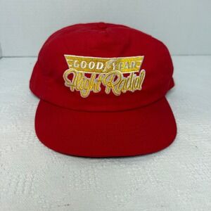 Vintage Goodyear Flight Radial Red Snapback Hat Cap Made In USA Arrow Pub